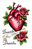 heart with roses with name Daniela tattoo design idea