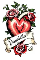 heart with roses with name Daniela tattoo design idea