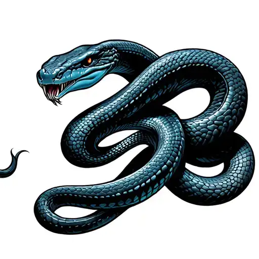 A blue ghost like Black Mamba Snake tattoo design idea