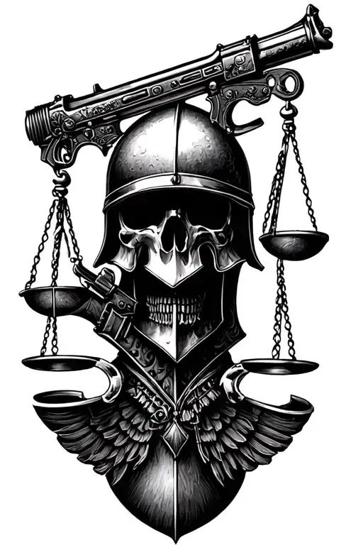 army scales justice guns helmets tattoo design idea