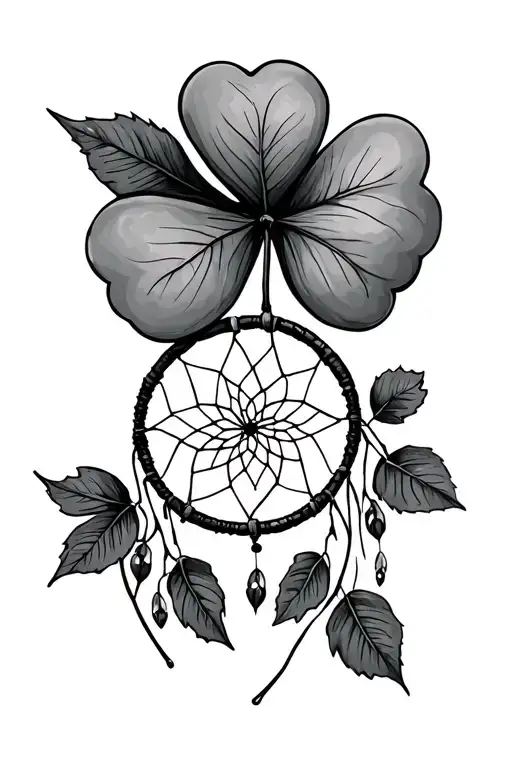 fall leaves dream catcher four leaf clover tattoo design idea