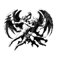 angels and demons fighting, to be placed across the chest and arms tattoo design idea