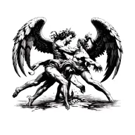 angels and demons fighting, to be placed across the chest and arms tattoo design idea
