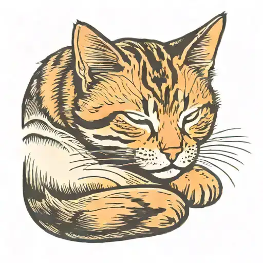 SLEEPING TABBY CAT tattoo design idea