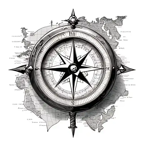 compass, pirate women face, map background tattoo design idea
