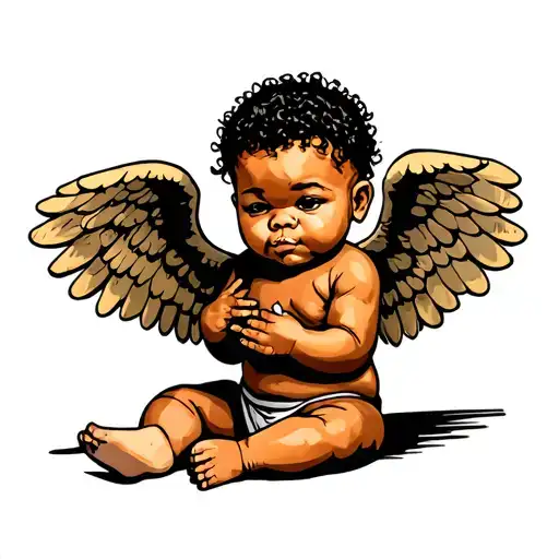 Black Baby Angel sitting tattoo design idea