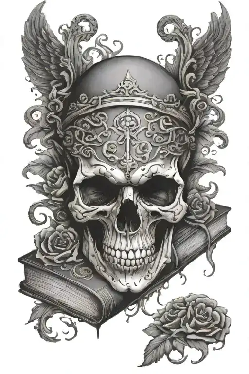 book fantasy skull tattoo design idea