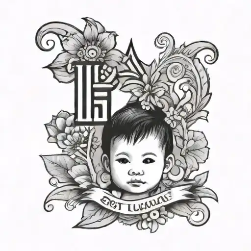 laos language written little girl birth date tattoo design idea