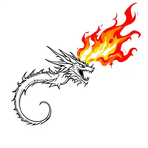 stencil of a flying dragon breathing fire tattoo design idea