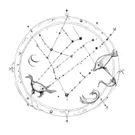 4 constellations, pisces, Taurus, libra and sagittarius tattoo design idea