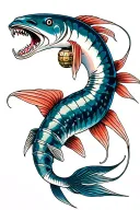 oarfish with a grenade in mouth wide open tattoo design idea