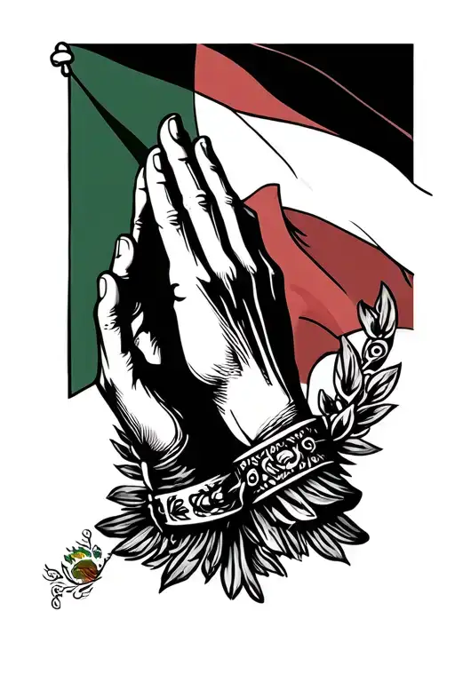 praying hands Guadalupe Mexican flag tattoo design idea