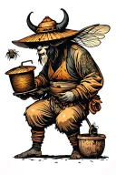 krampus beekeeper tending to a beehive tattoo design idea