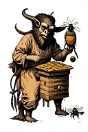 krampus beekeeper tending to a beehive tattoo design idea