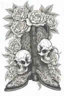 Longhorn cow skull cowboy boots peonies blooming tattoo design idea