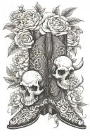 Longhorn cow skull cowboy boots peonies blooming tattoo design idea