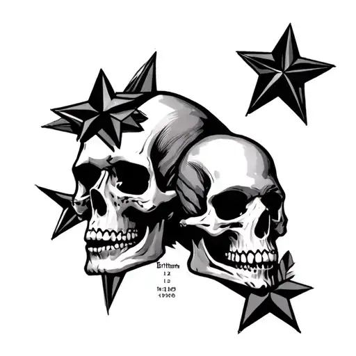 Skulls and stars collaborated with the name Britany and the numerical date April 12, 19854704760 Results tattoo design idea