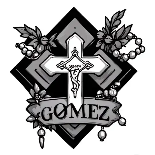 last name gomez faded into a cross & a rosary wrapped tattoo design idea
