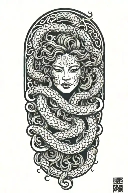 Medusa head intertwined around arm sleeve tattoo design idea