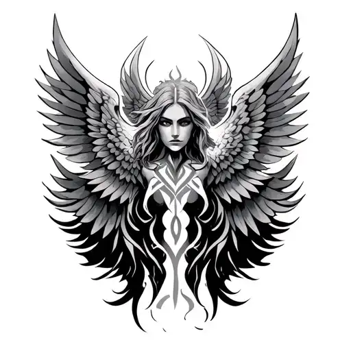Tribal six-winged seraph tattoo on chest tattoo design idea
