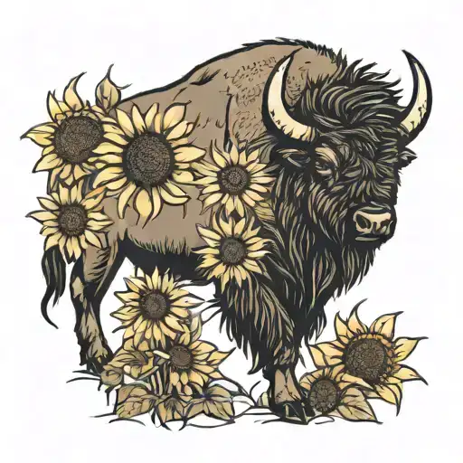 bison with sunflower  tattoo design idea