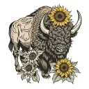 bison with sunflower  tattoo design idea
