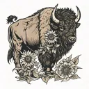 bison with sunflower  tattoo design idea