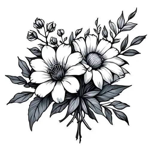 flower bouquet with virgo and Scorpio flower tattoo design idea
