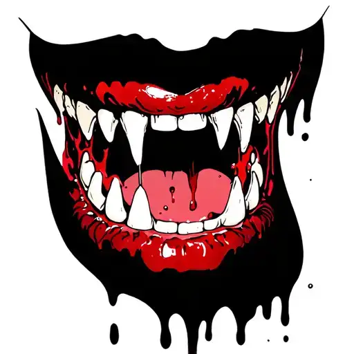 vampire teeth neck tattoo for me. Feminine but horror influenced elongated fangs and blood dripping tattoo design idea