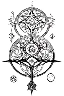 cyber sigilism of Celtic tree of life, guiding moon and pentagram(balance of the 4 elements) tattoo design idea
