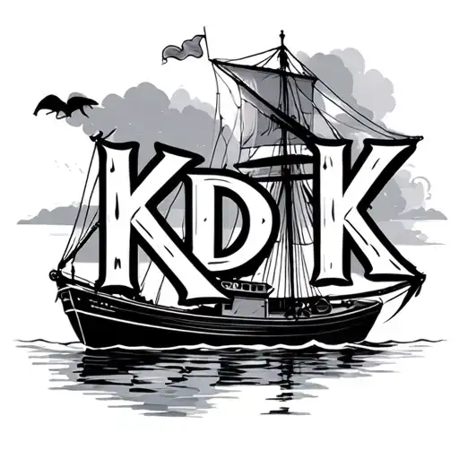 "K D T K" Boat sailing tattoo design idea