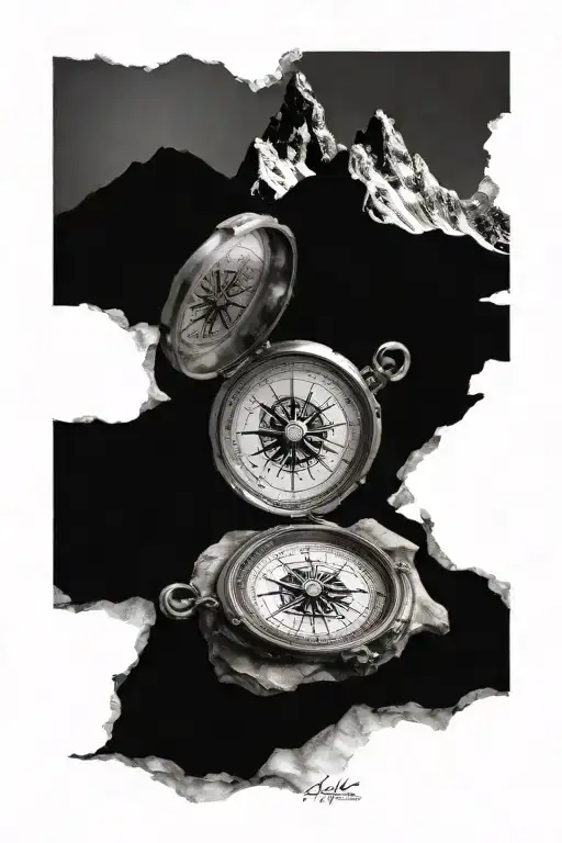 mountains compass tattoo design idea