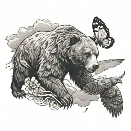 bear, eagle, and butterfly tattoo design idea