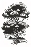 rain storm lightning strikes tree tattoo design idea