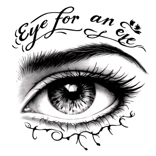 Tattoo with the quote "Eye for an Eye" and a women's eye above it. Simple, girly tattoo design idea