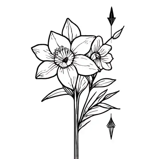 Sagittarius and narcissus Flower Bouquet arrow tattoo design idea