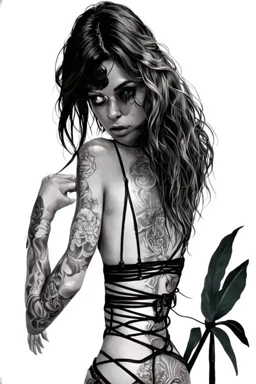 hot girl in bondage petite, big boobs, wide hips, bikini . long hair,sexual. Seductive. tattoo design idea