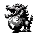 a foo dog with an open mouth and a globe under its paw tattoo design idea