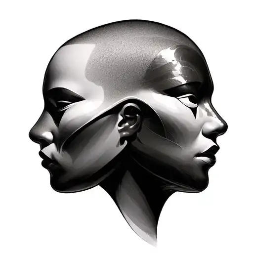 Japanese two faces mask no hair tattoo design idea