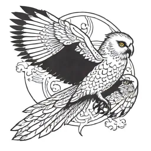 white owl and white raven flying tattoo design idea