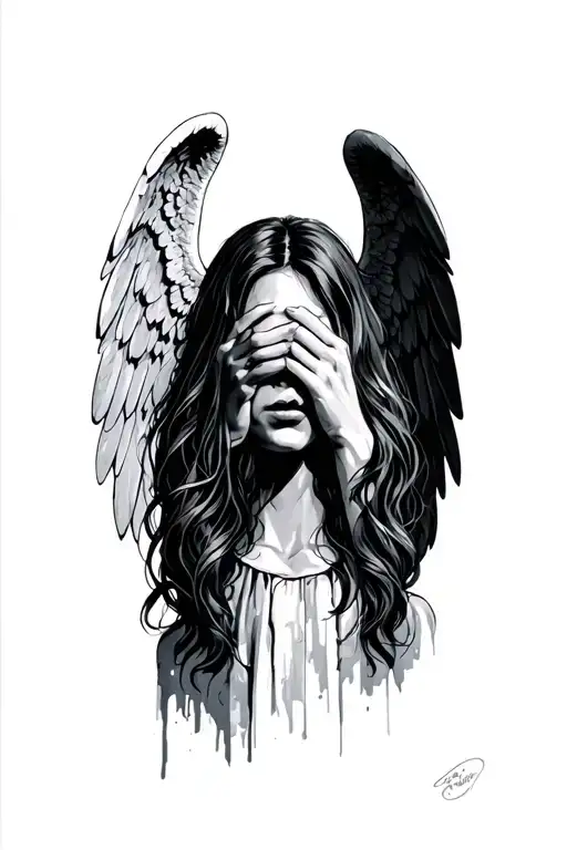 tardis + weeping angel female character covering her face tattoo design idea