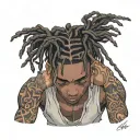 emo,depression,anxiety,darkness,introvert,lonely,suicidal,sad,dark skinned male,dyed short dreads fully hiding face,teen tattoo design idea