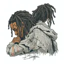 emo,depression,anxiety,darkness,introvert,lonely,suicidal,sad,dark skinned male,dyed short dreads fully hiding face,teen tattoo design idea