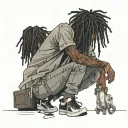 emo,depression,anxiety,darkness,introvert,lonely,suicidal,sad,dark skinned male,dyed short dreads fully hiding face,teen tattoo design idea