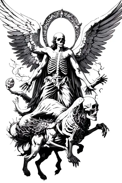arch angel michael flying above skeleton crusaders tattoo design idea