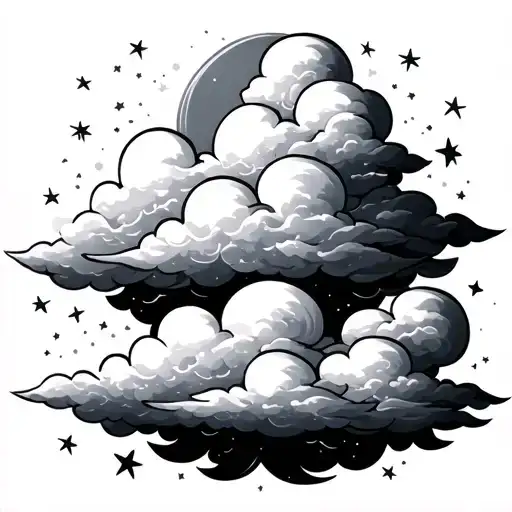 Clouds and stars shading tattoo design idea