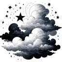 Clouds and stars shading tattoo design idea
