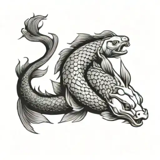 yin yang dragon koi fish swimming tattoo design idea