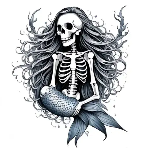 mermaid skeleton tattoo design idea
