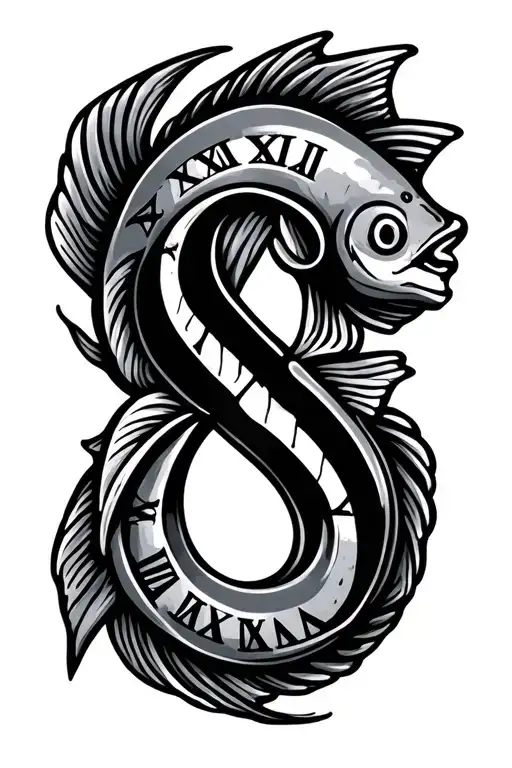 Christian fish symbol  with the Roman numeral 8 inside of fish tattoo design idea